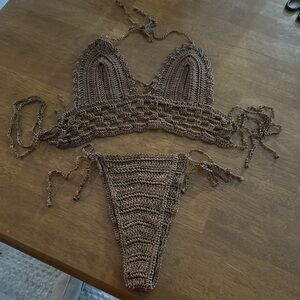 Handmade Crochet Two-Piece Bikini Set in Brown